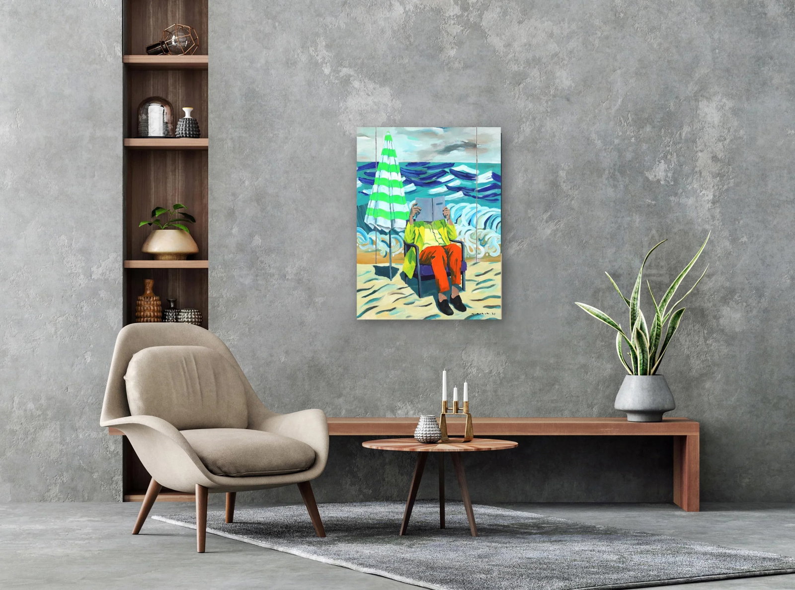 Reading Pose in Front of Three Panels - Figurative Surrealist Abstract Painting Original Artwork by - 9