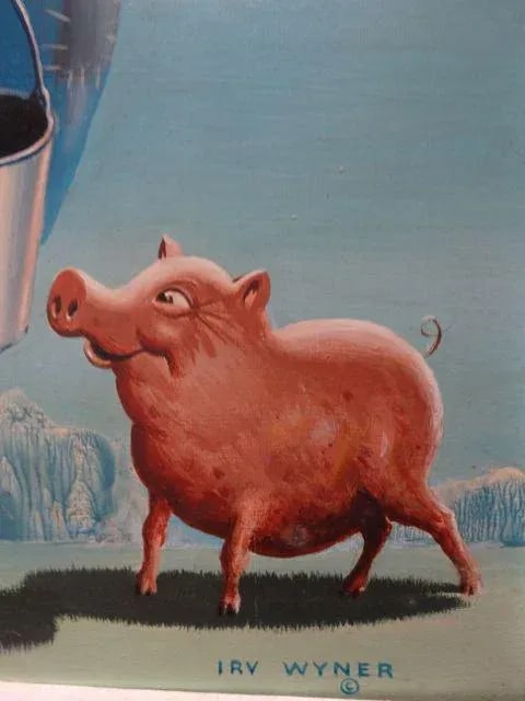 Vintage Mid-Century Irv Wyner the Farmer and His Pig Buddy Painting - 4