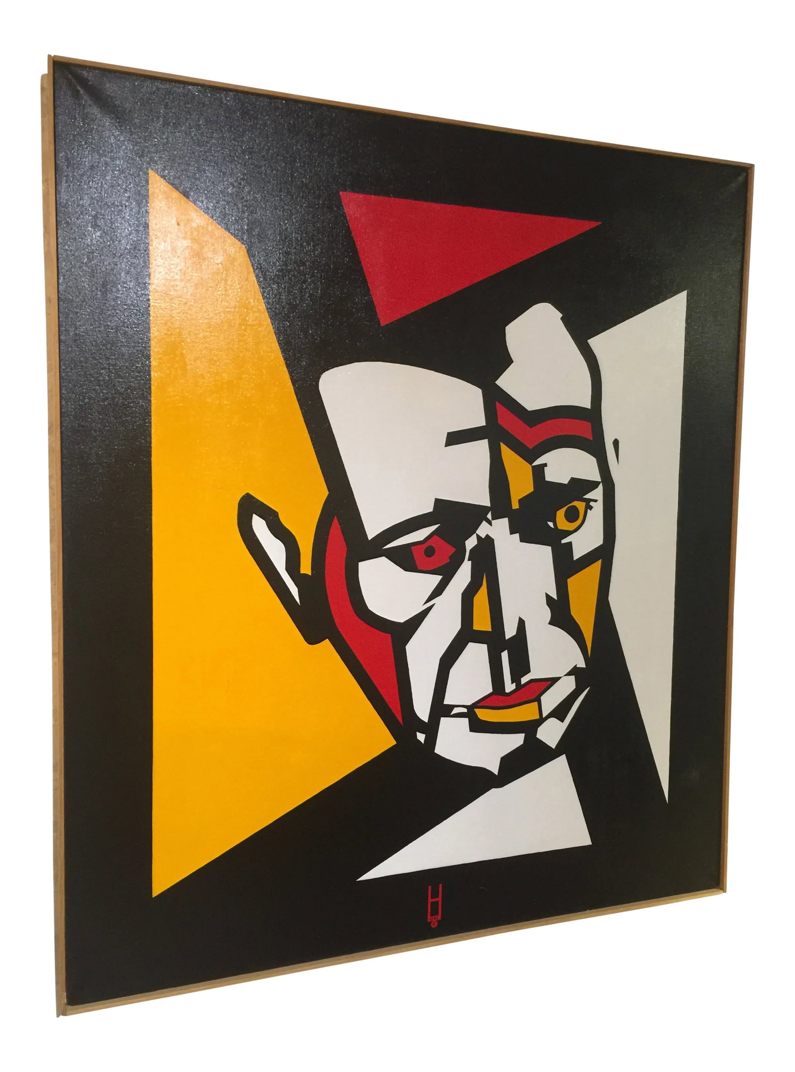 1990s Large Earl Hubbard Painting: A wonderful example of contemporary pop art. This piece entitled "Hollywood Icon" has striking colors that are acrylic on linen. Framed and very large it truly is a statement piece. Signed on the