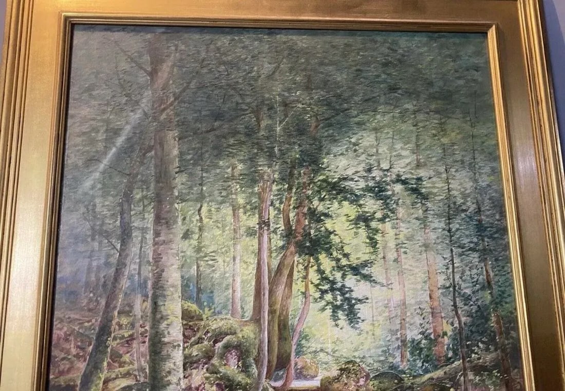 Mid 20th Century Arts & Crafts Style Watercolor Painting of Forest & Stream Landscape Signed, Framed - 5