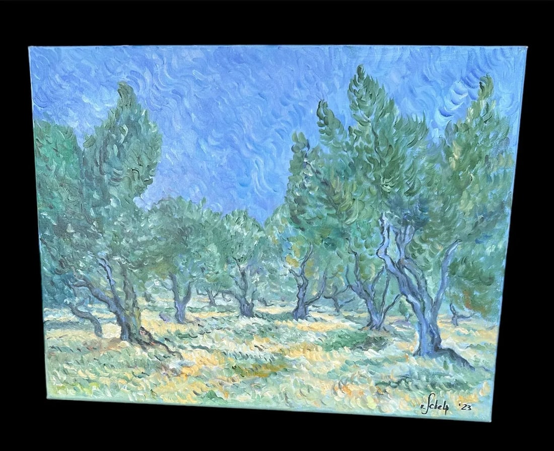 Plein Air Post Impressionism Landscape Olive Trees Signed Painting - 4