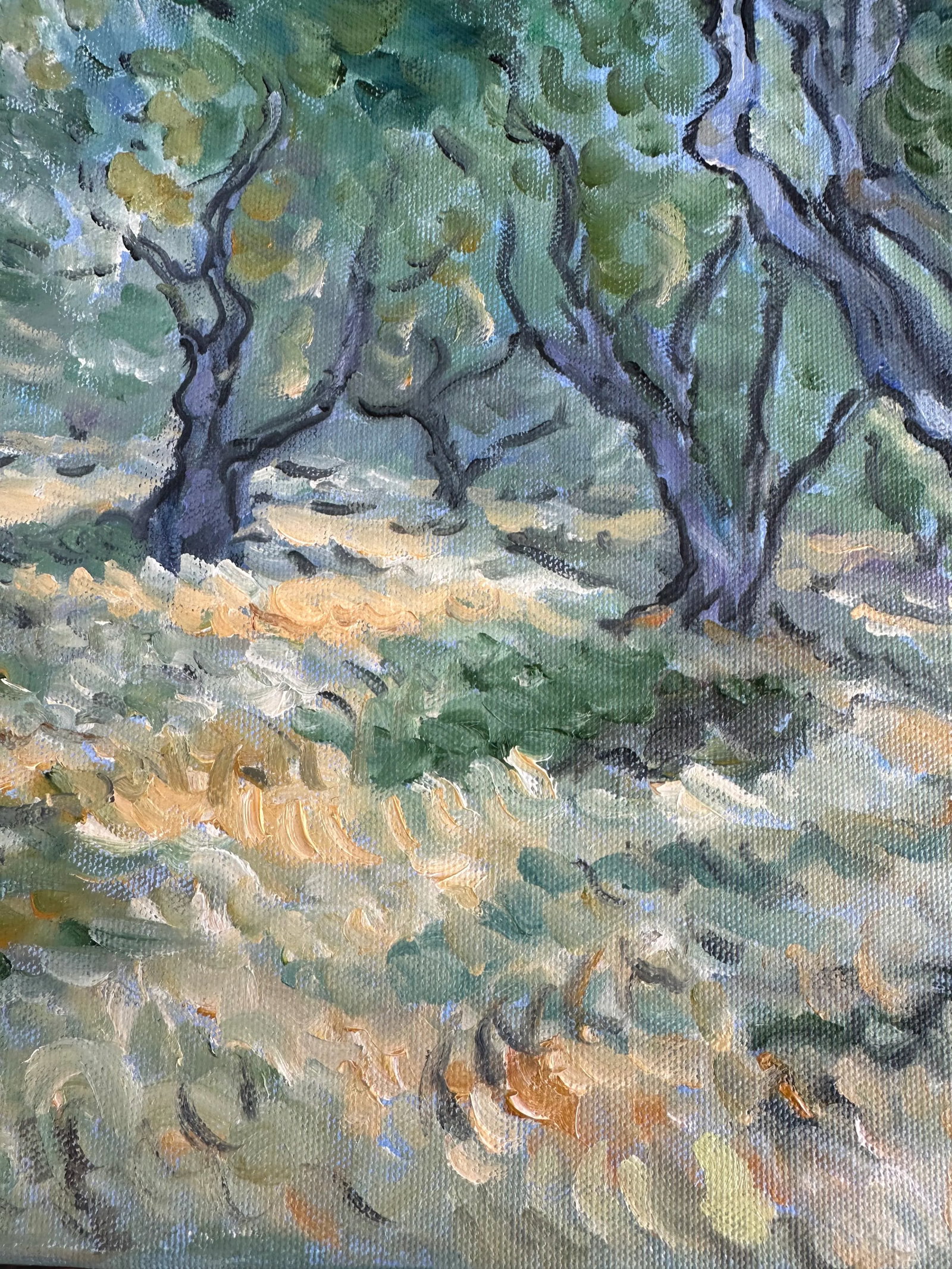 Plein Air Post Impressionism Landscape Olive Trees Signed Painting - 5