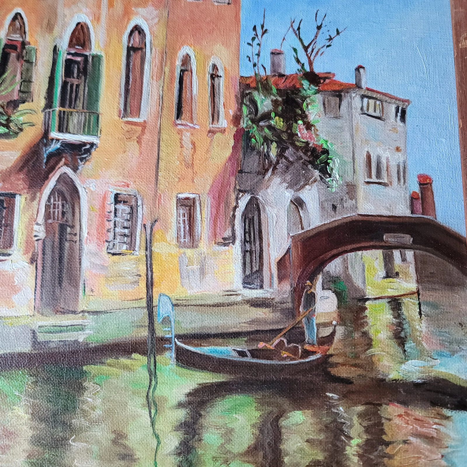 Vintage 70's Canal in Venice Framed Oil Painting Signed Dated - 2