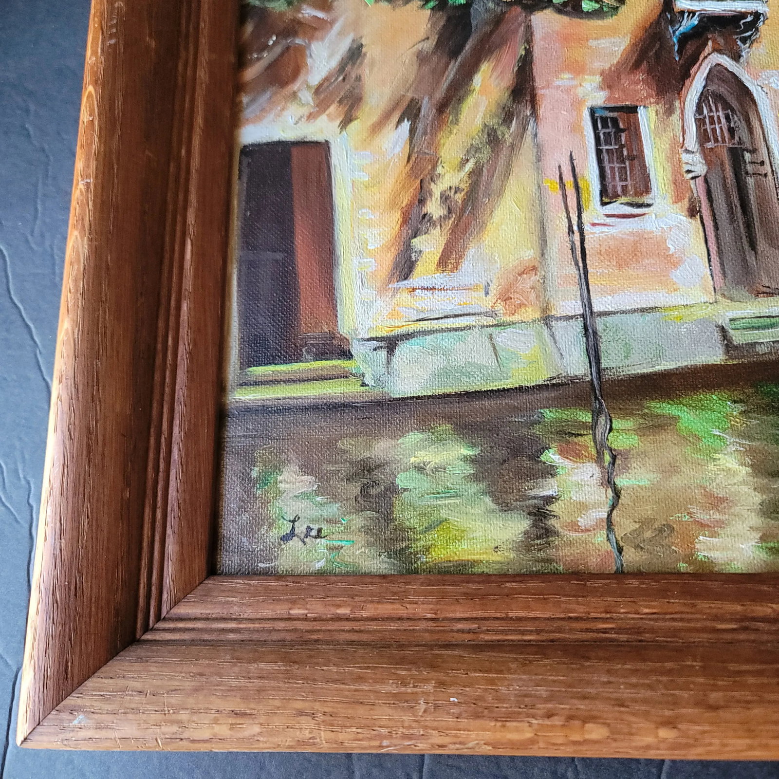 Vintage 70's Canal in Venice Framed Oil Painting Signed Dated - 3