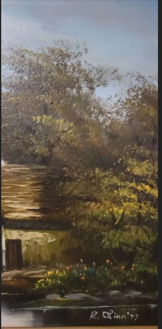 Mid Century Oil Painting European Landscape Cottage Signed R. Chinn, Dated 1977 Framed - 2
