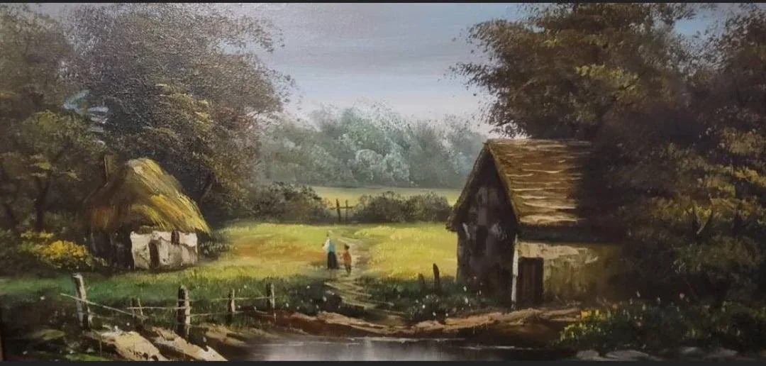 Mid Century Oil Painting European Landscape Cottage Signed R. Chinn, Dated 1977 Framed - 3