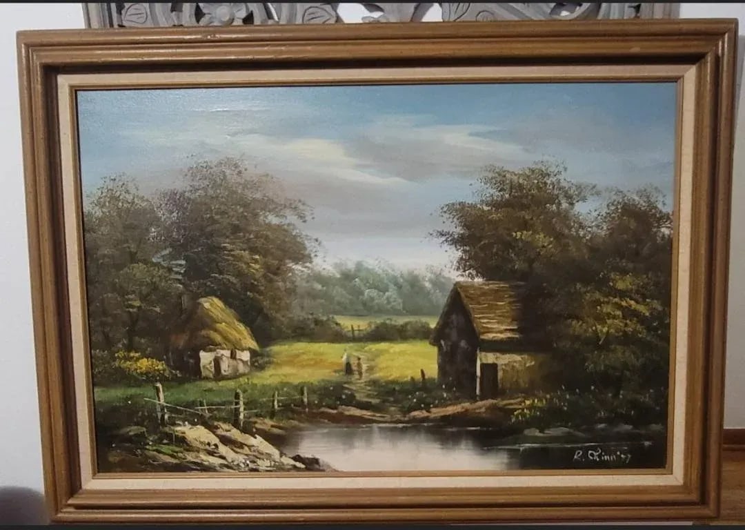 Mid Century Oil Painting European Landscape Cottage Signed R. Chinn, Dated 1977 Framed - 4
