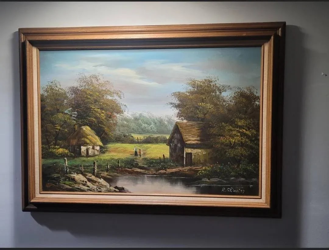 Mid Century Oil Painting European Landscape Cottage Signed R. Chinn, Dated 1977 Framed - 6