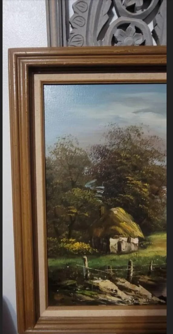 Mid Century Oil Painting European Landscape Cottage Signed R. Chinn, Dated 1977 Framed - 7