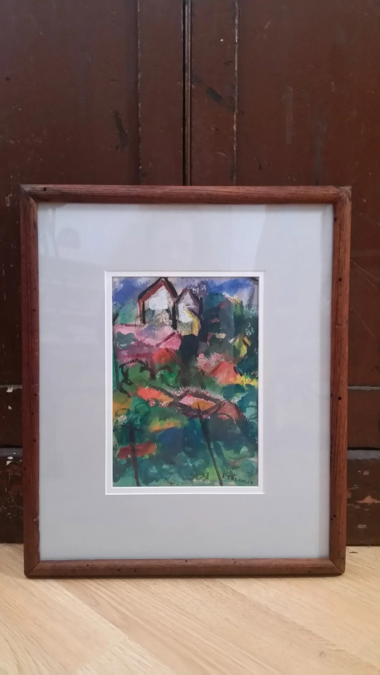 1959 Signed Elizabeth Erlanger Abstract Expressionist Landscape Watercolor, Framed - 2
