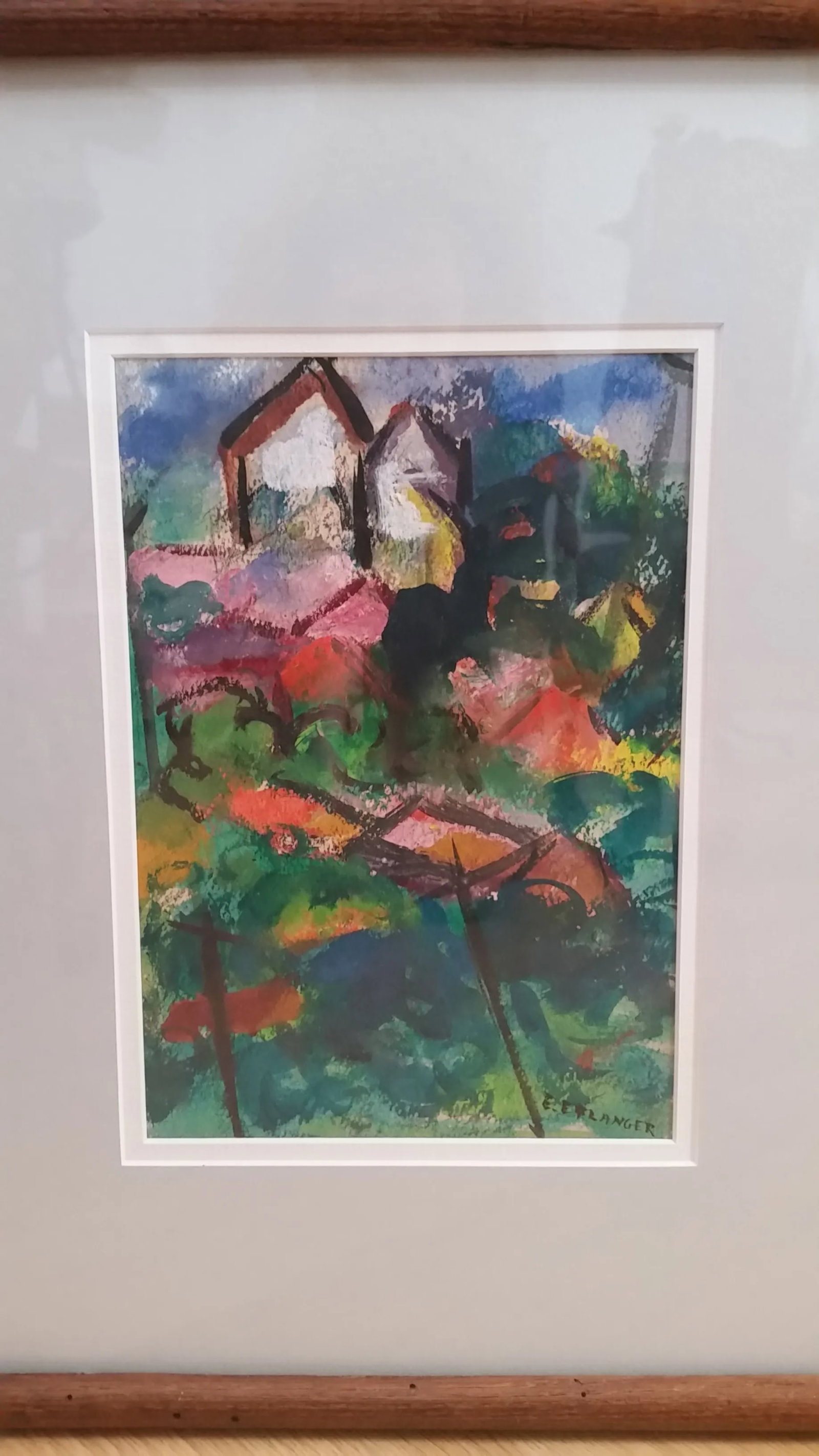 1959 Signed Elizabeth Erlanger Abstract Expressionist Landscape Watercolor, Framed - 3