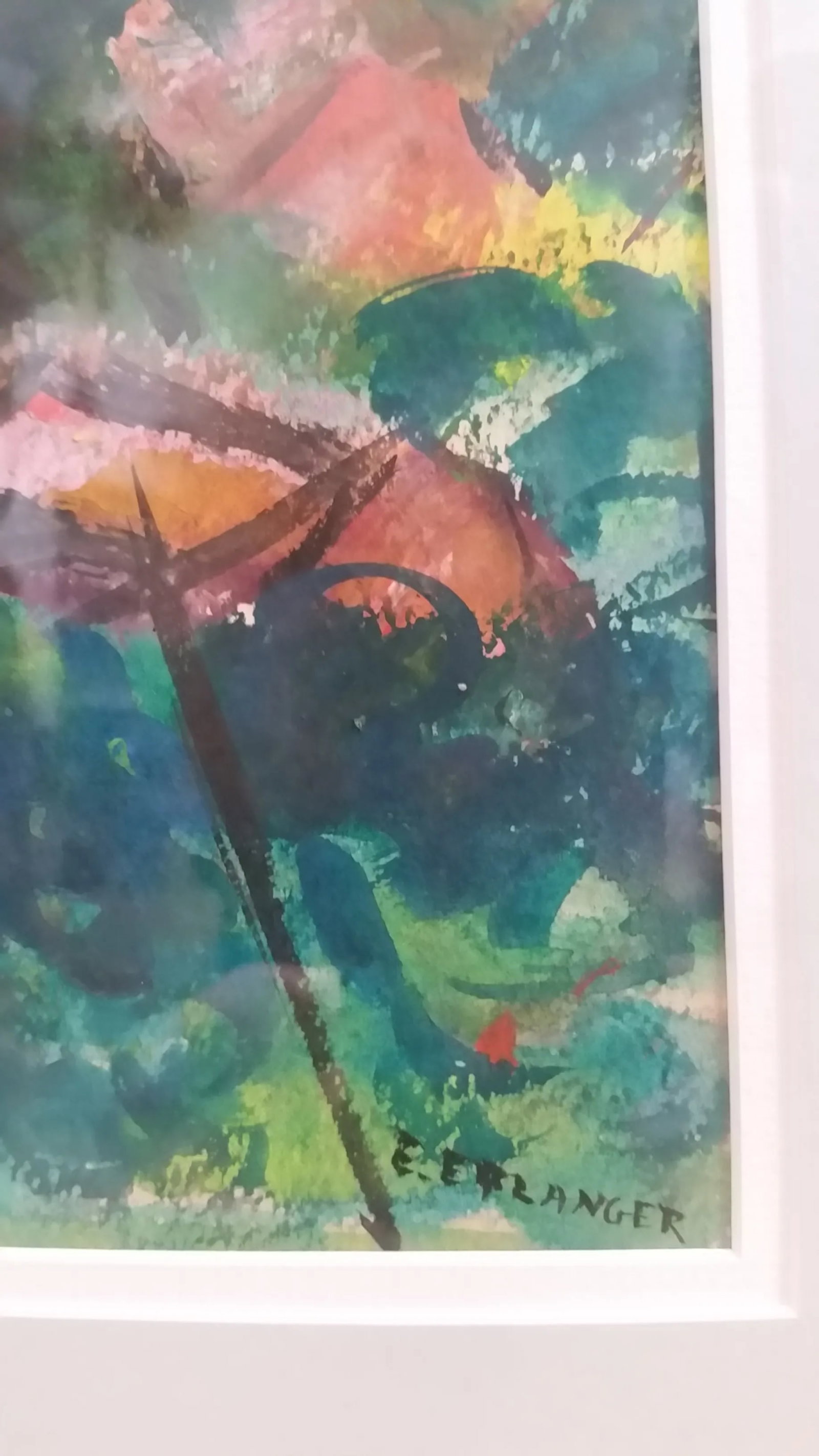 1959 Signed Elizabeth Erlanger Abstract Expressionist Landscape Watercolor, Framed - 5