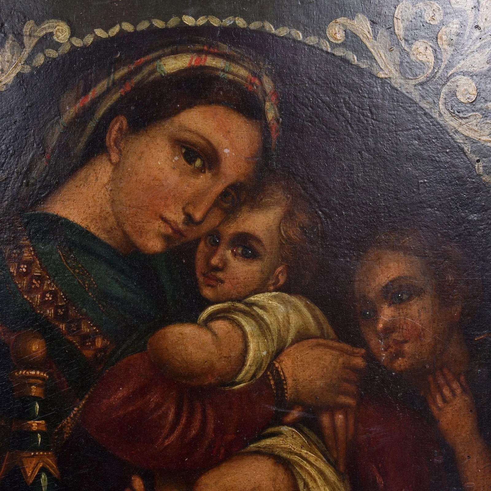 19th Century Madonna & Child With John the Baptist Oil on Board - 2
