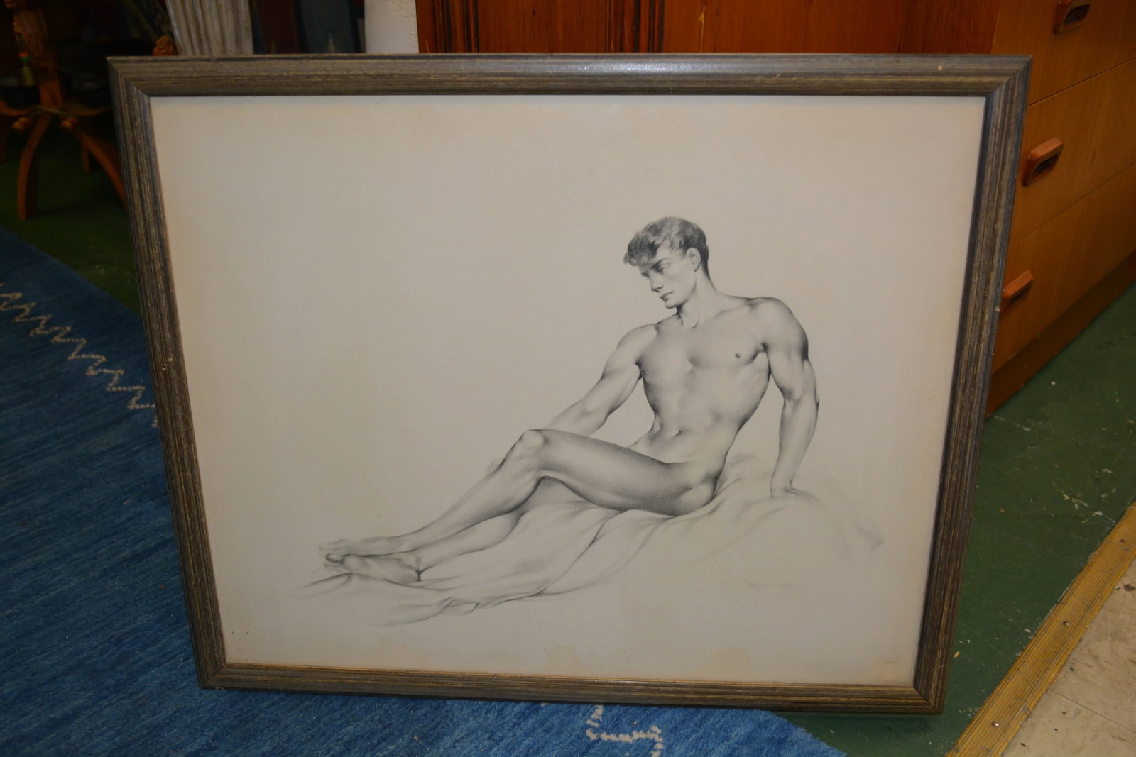 1950s Pair Framed Alexander Canedo Black & White Prints Pictures Nude Reclining Male & Female - 2