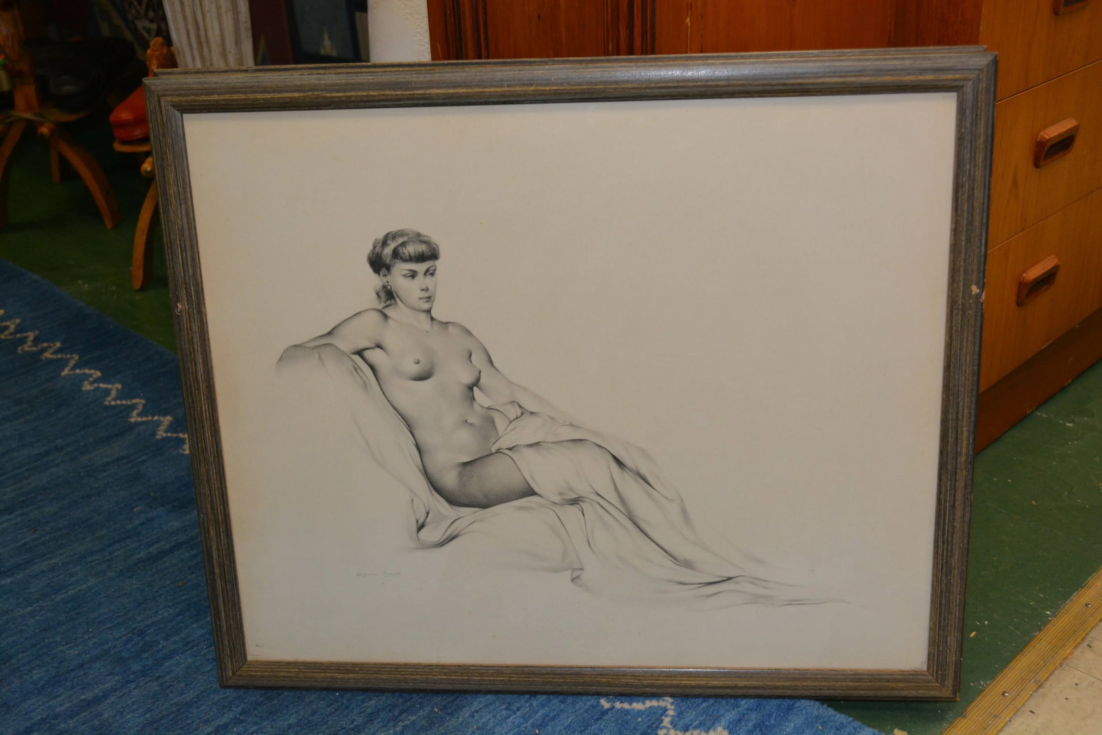 1950s Pair Framed Alexander Canedo Black & White Prints Pictures Nude Reclining Male & Female - 4
