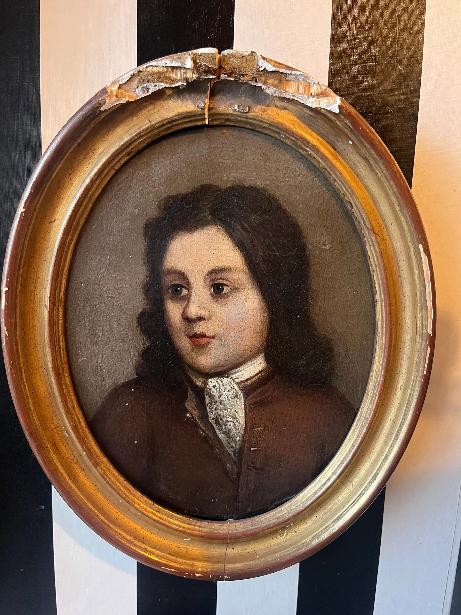 19th Century Portrait Oil Painting of a Boy, Framed - 3