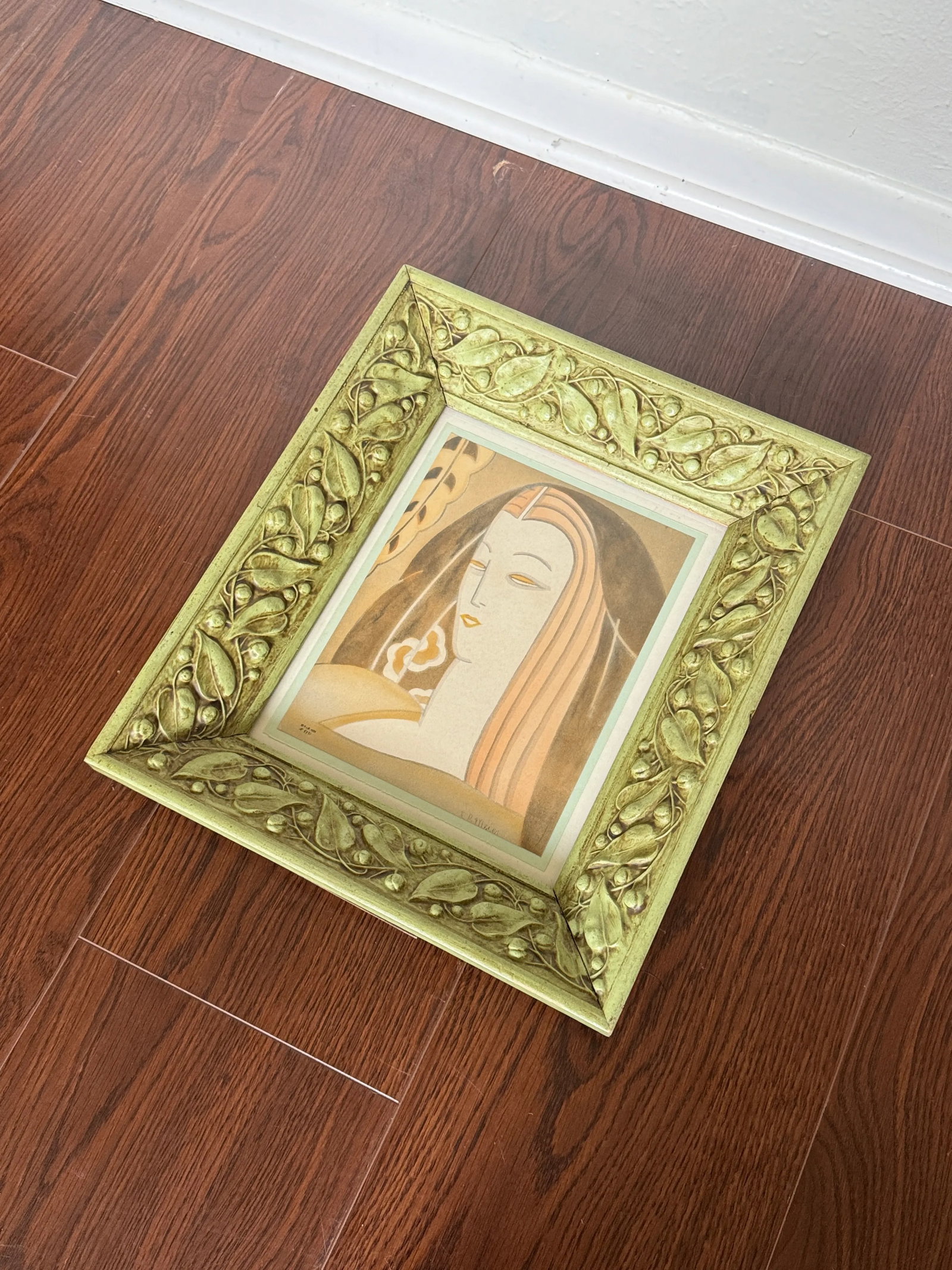 Framed Art Deco Original Art, a Portrait of a Woman, Circa 1930s. Signed Plb and Dated 1935 - 4