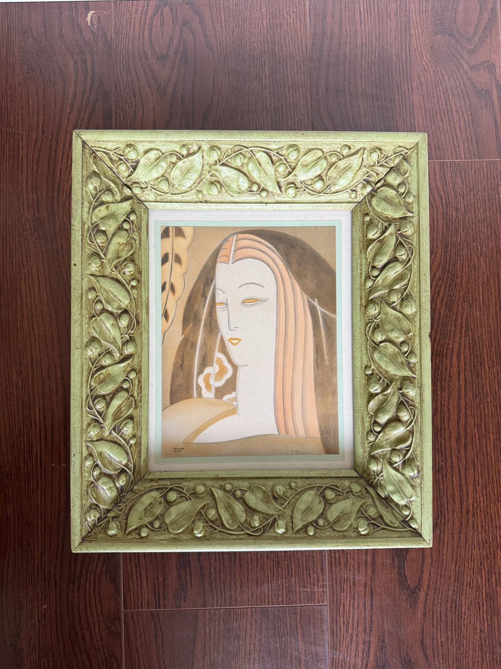 Framed Art Deco Original Art, a Portrait of a Woman, Circa 1930s. Signed Plb and Dated 1935 - 7