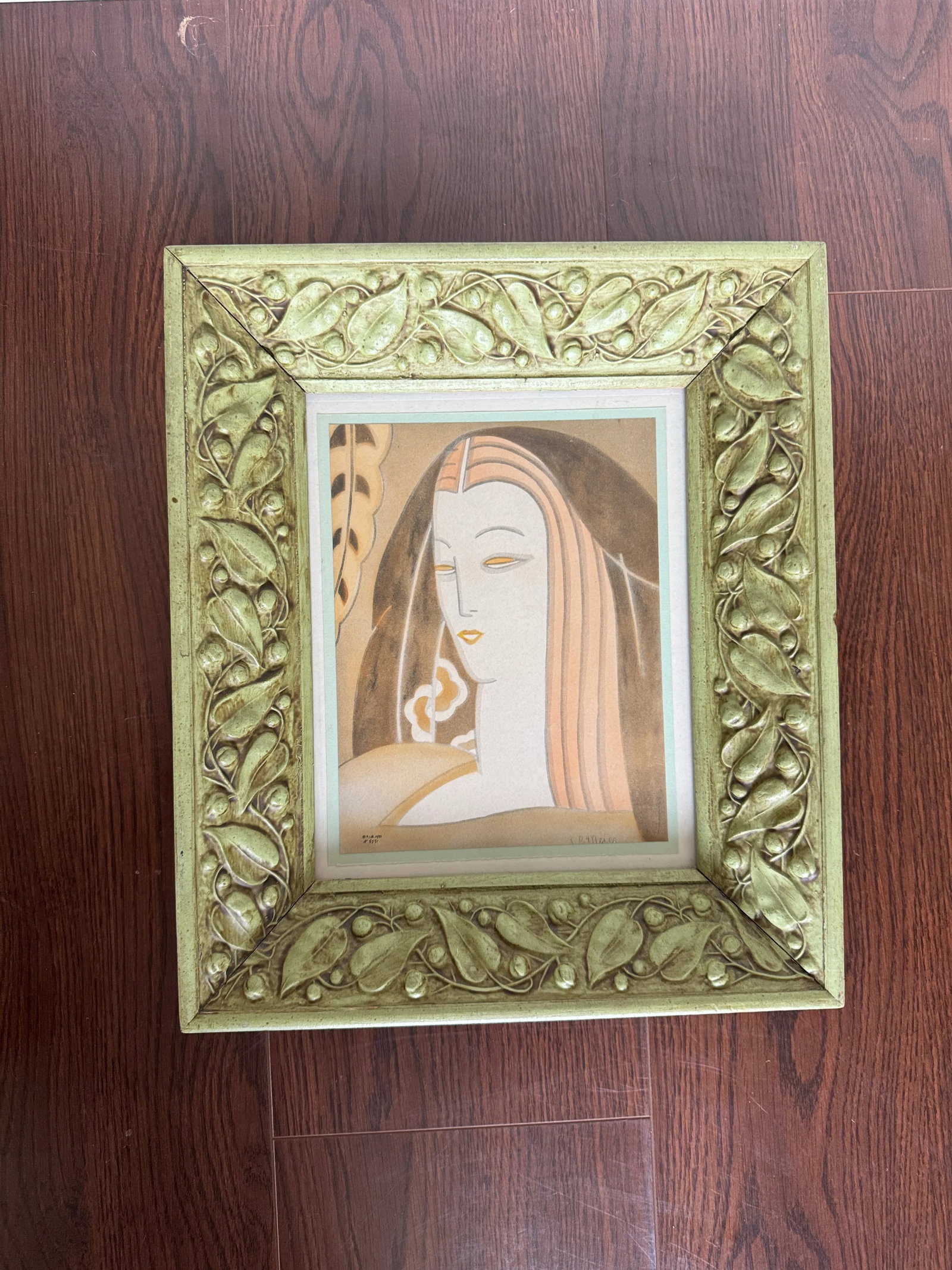 Framed Art Deco Original Art, a Portrait of a Woman, Circa 1930s. Signed Plb and Dated 1935 - 8