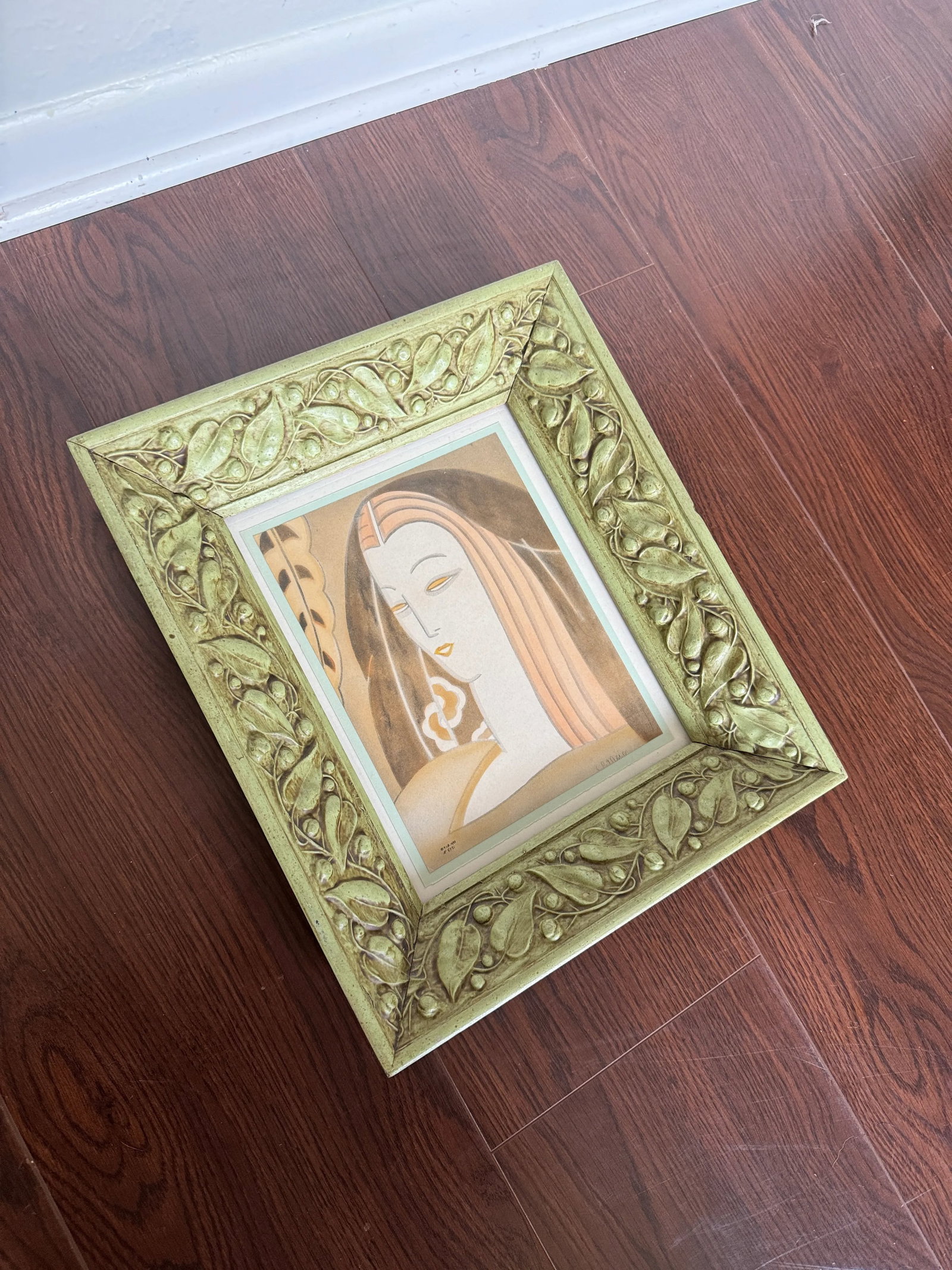 Framed Art Deco Original Art, a Portrait of a Woman, Circa 1930s. Signed Plb and Dated 1935 - 9