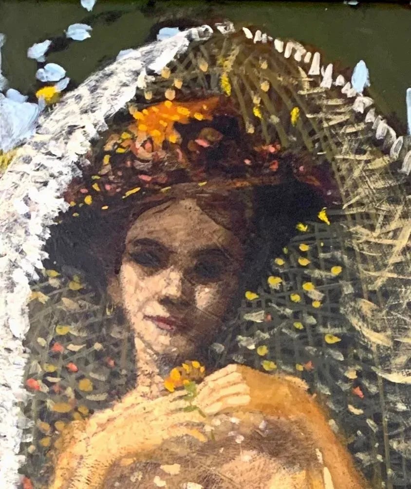 Vintage Original Painting Nude Lady in Garden Oil on Canvas Signed and Dated - 3