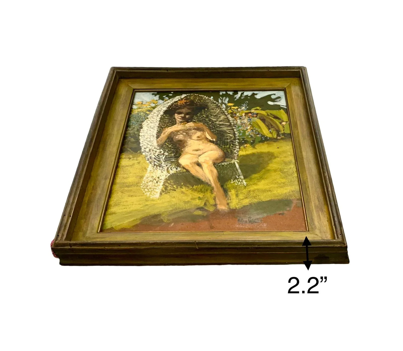 Vintage Original Painting Nude Lady in Garden Oil on Canvas Signed and Dated - 4
