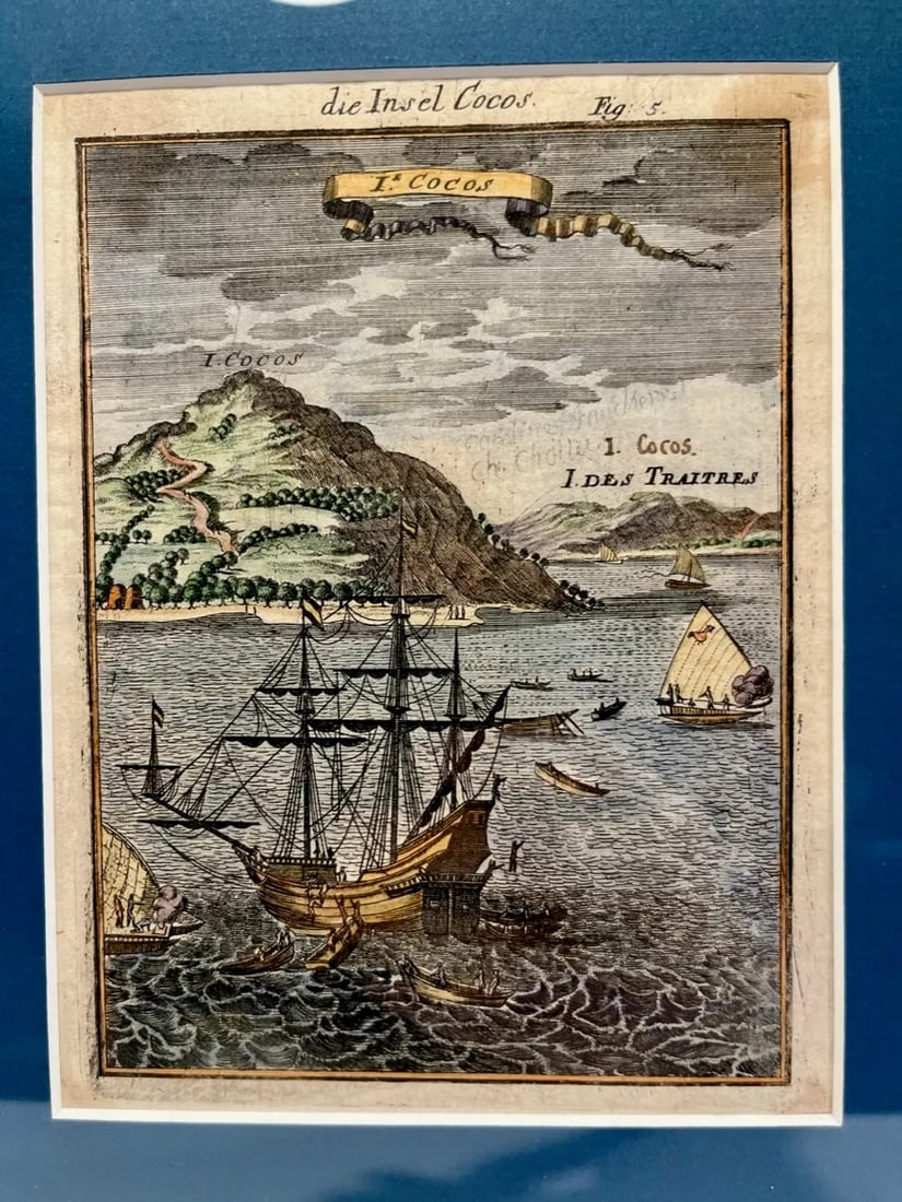 1686 Antique Manesson Mallet "Isle Cocos" Tafahi Island Hand Colored Engraving - 2
