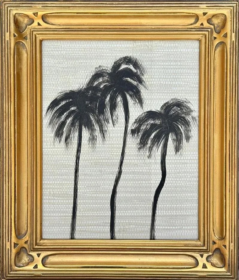Framed Grasscloth Palm Trees Painting by Haley Mathewes - 2