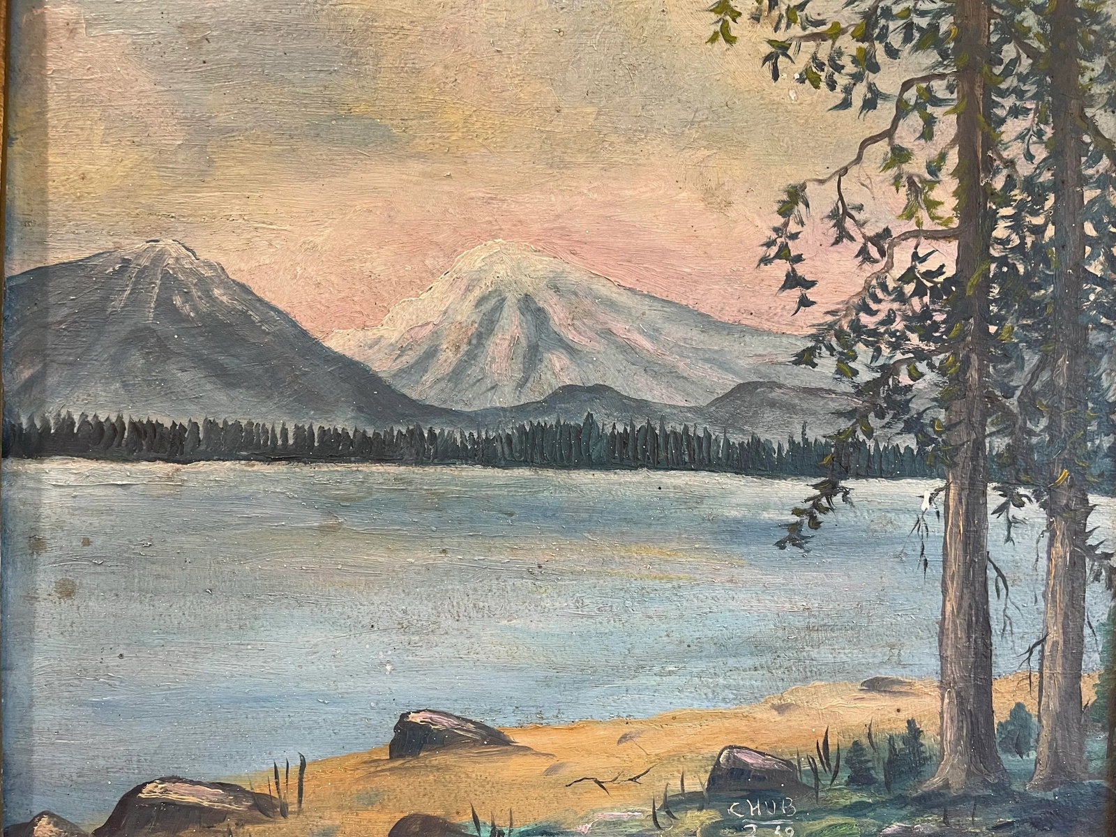 Vintage Mountain Landscape Oil Painting on Board - 2