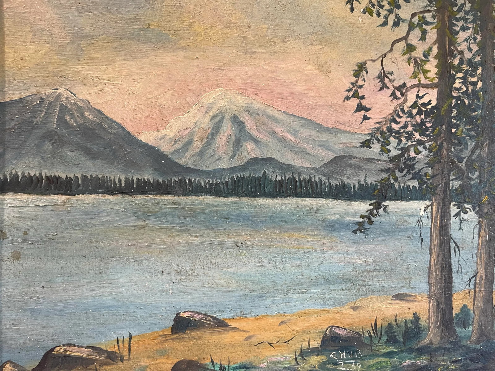 Vintage Mountain Landscape Oil Painting on Board - 3