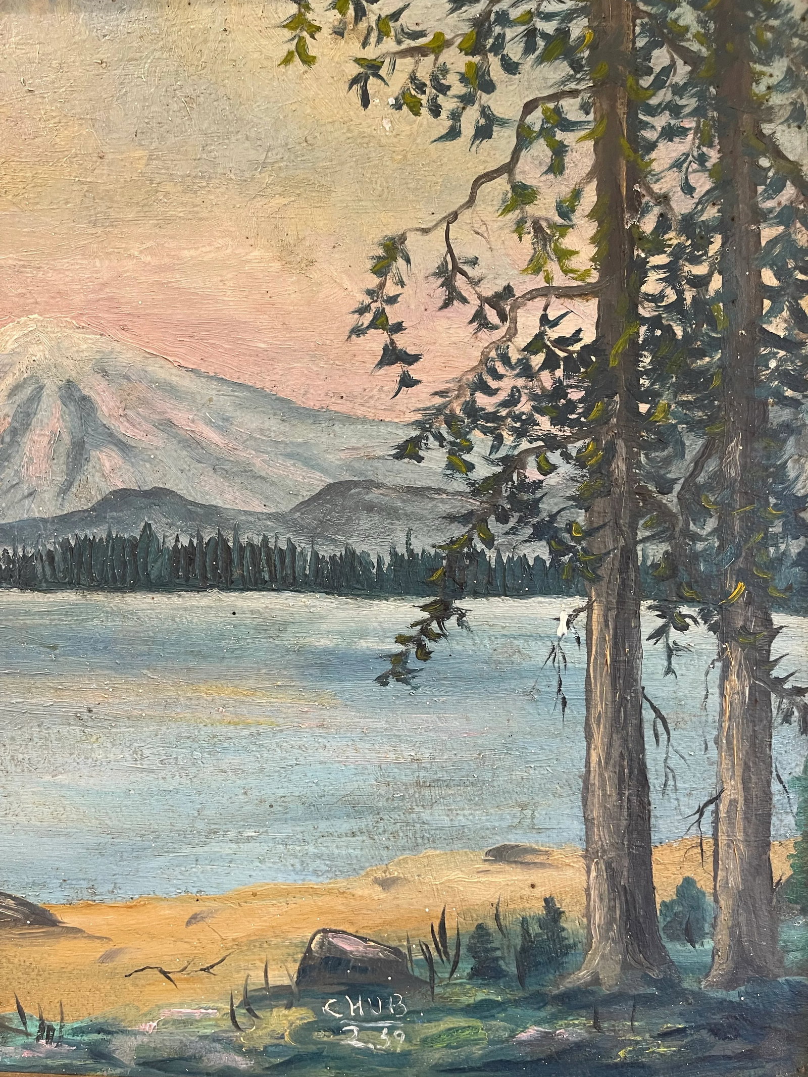 Vintage Mountain Landscape Oil Painting on Board - 5