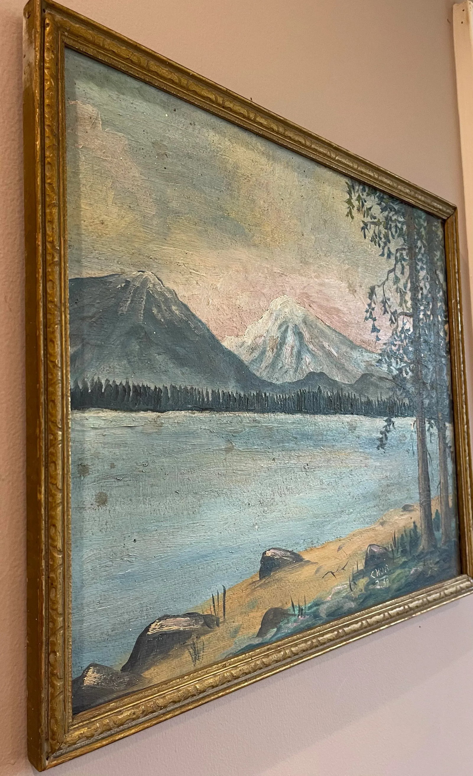 Vintage Mountain Landscape Oil Painting on Board - 7