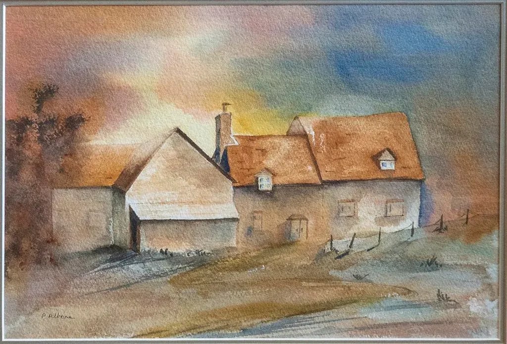 1990s Cottages, Signed Watercolor Painting, Framed - 2