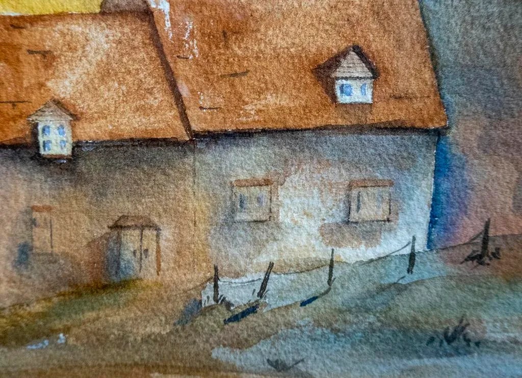 1990s Cottages, Signed Watercolor Painting, Framed - 4
