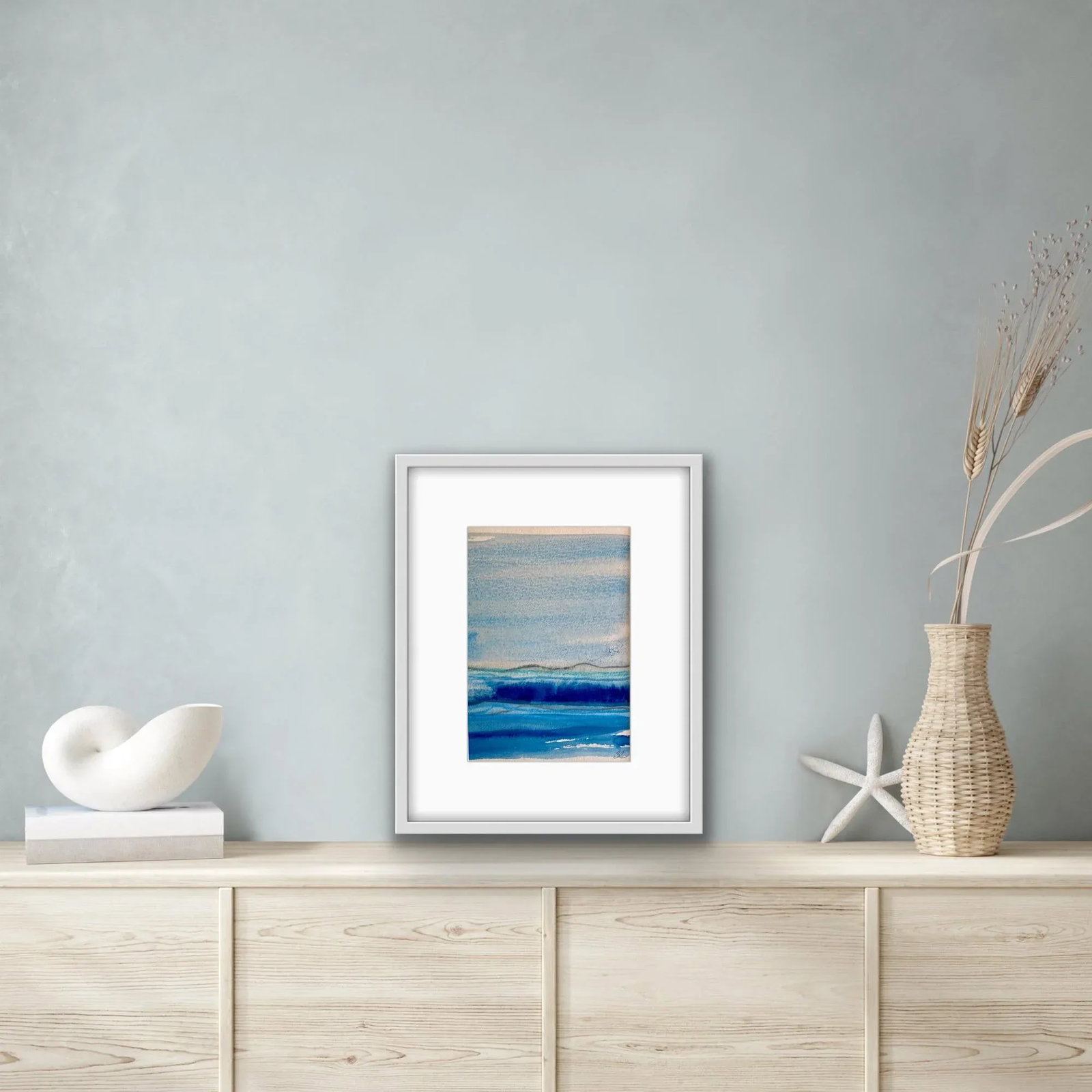 Contemporary Original Abstract Beach Seascape Mixed-Media Drawing by Stephanie Cate, Framed - 2