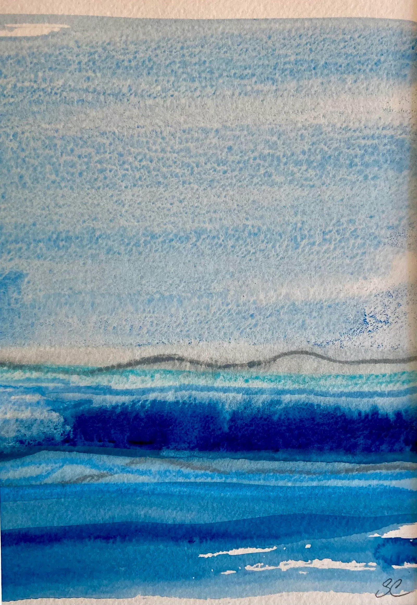 Contemporary Original Abstract Beach Seascape Mixed-Media Drawing by Stephanie Cate, Framed - 3