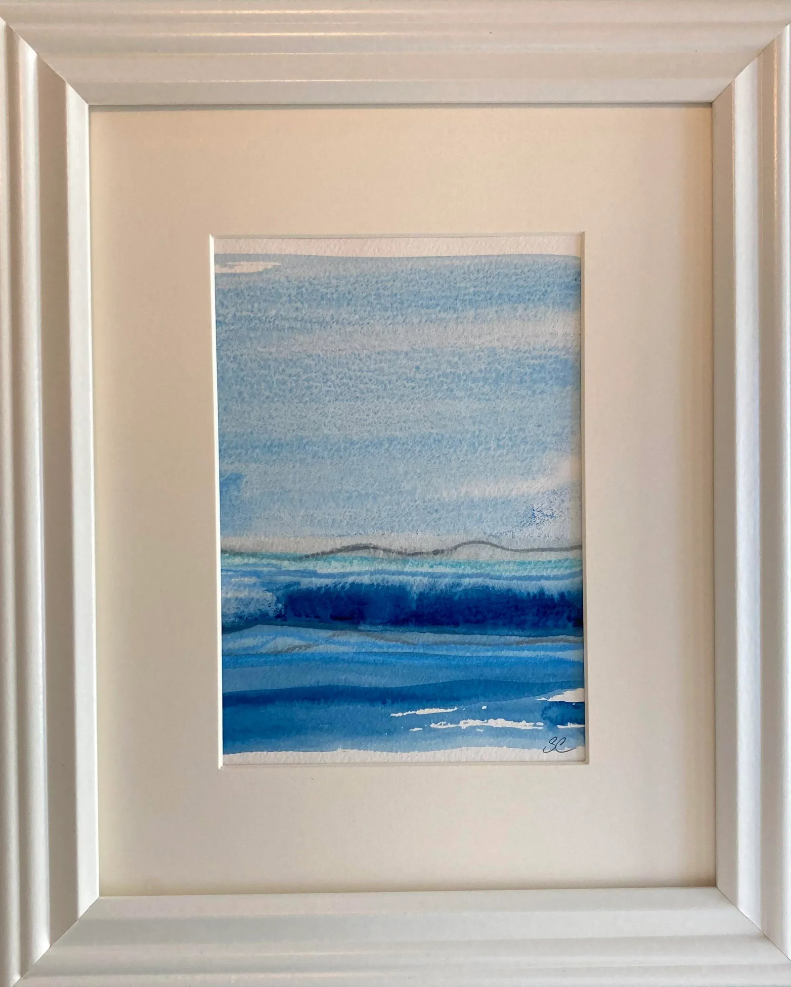 Contemporary Original Abstract Beach Seascape Mixed-Media Drawing by Stephanie Cate, Framed - 4