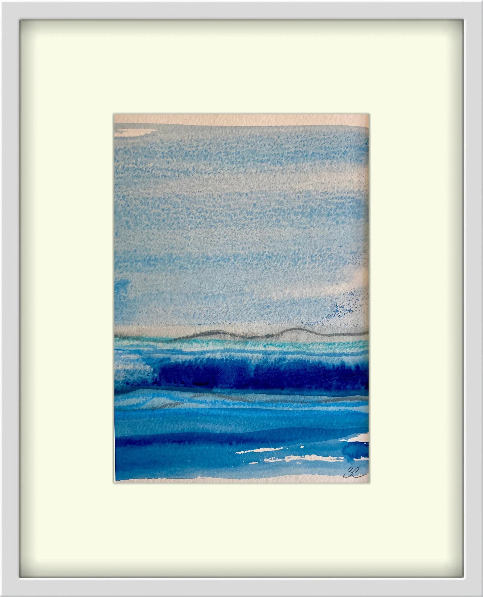 Contemporary Original Abstract Beach Seascape Mixed-Media Drawing by Stephanie Cate, Framed - 5