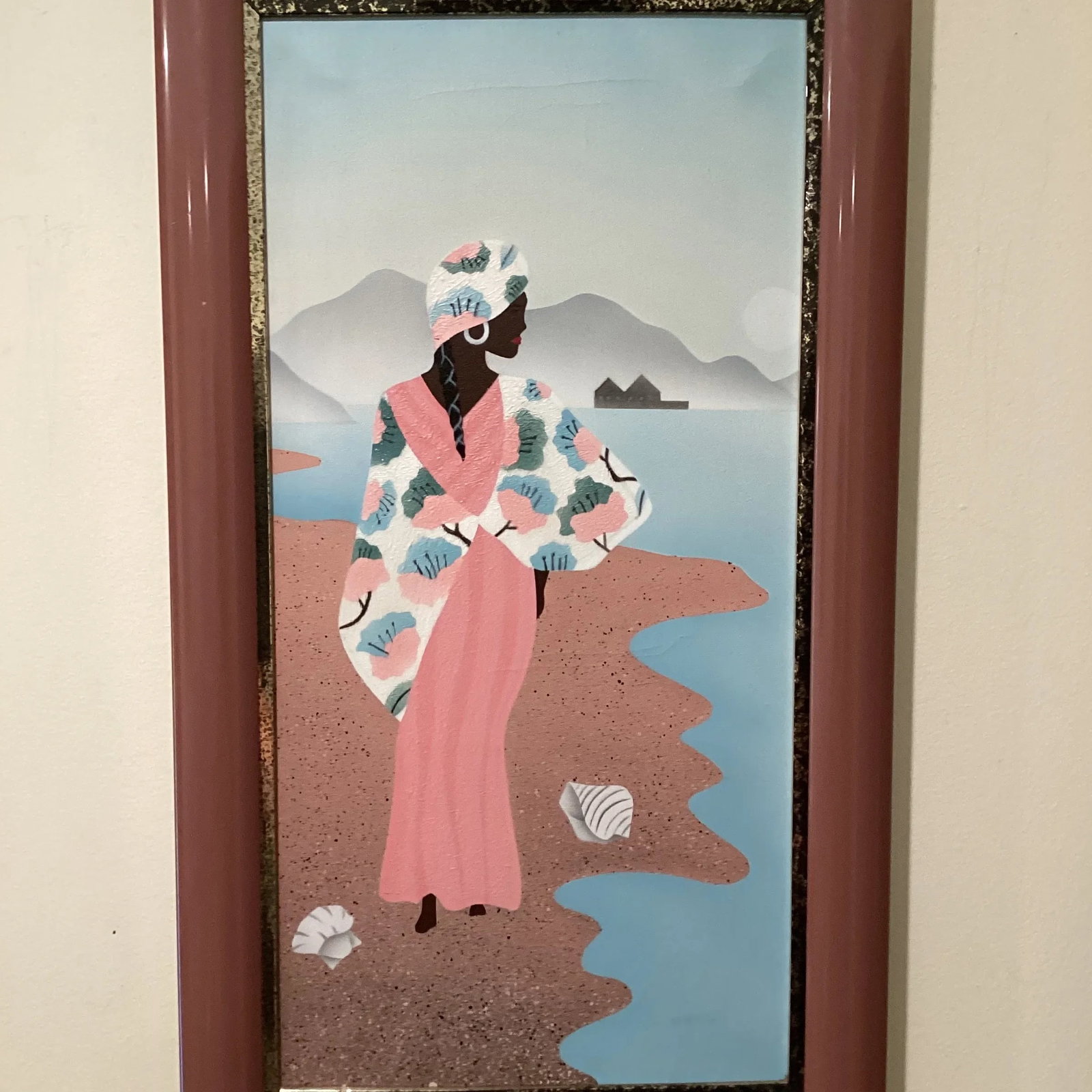 Mid 20th Century Vintage Original African Woman Painting on Canvas Signed by Artist, Framed - 2