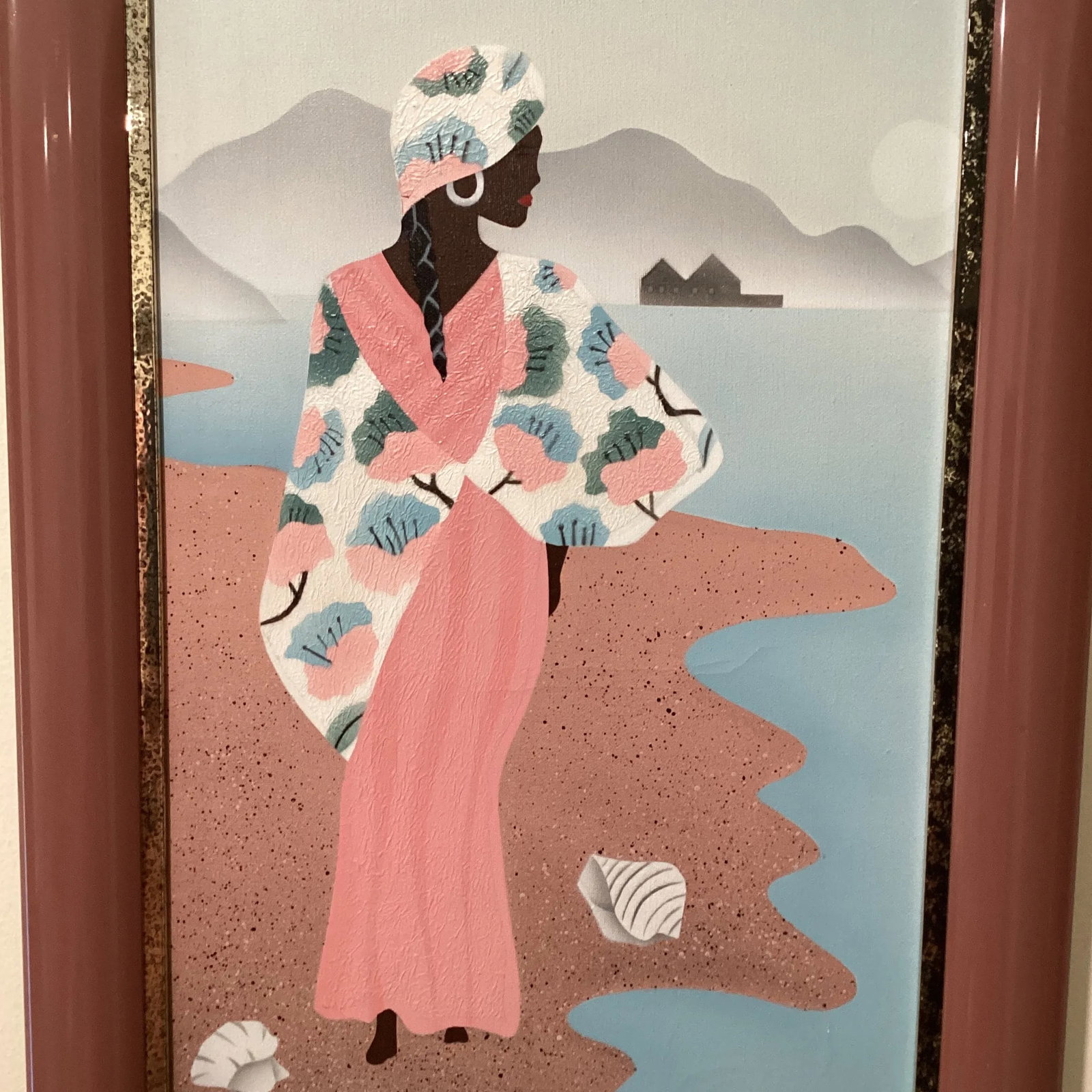 Mid 20th Century Vintage Original African Woman Painting on Canvas Signed by Artist, Framed - 3