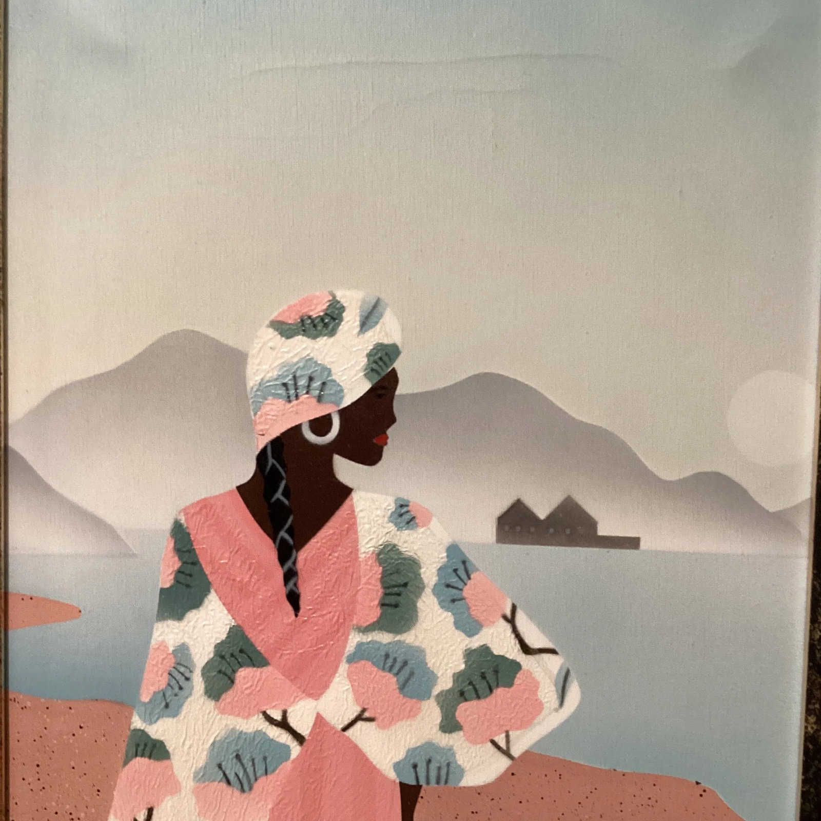 Mid 20th Century Vintage Original African Woman Painting on Canvas Signed by Artist, Framed - 4