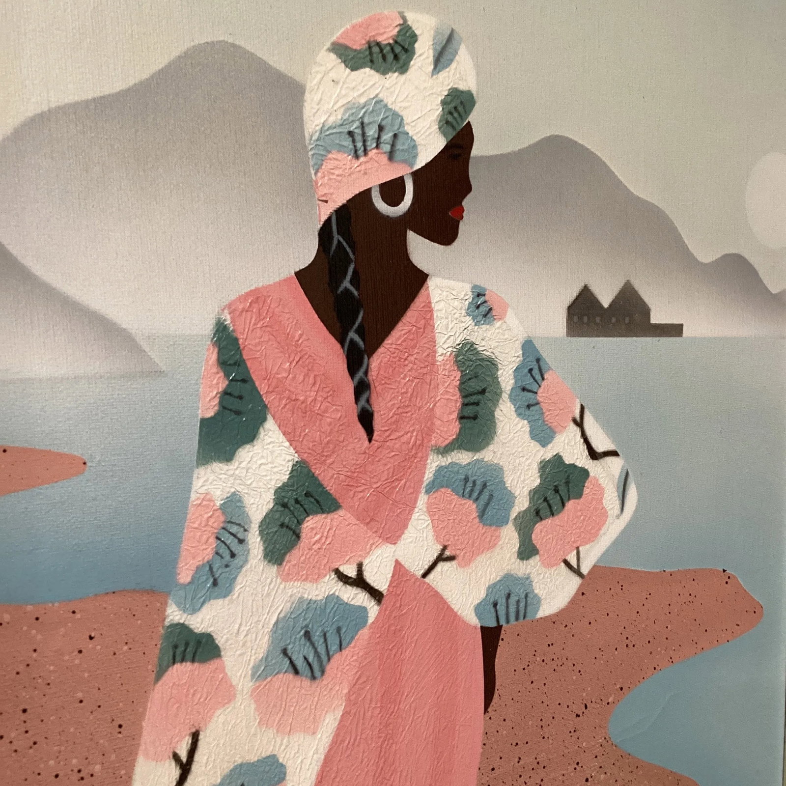 Mid 20th Century Vintage Original African Woman Painting on Canvas Signed by Artist, Framed - 5