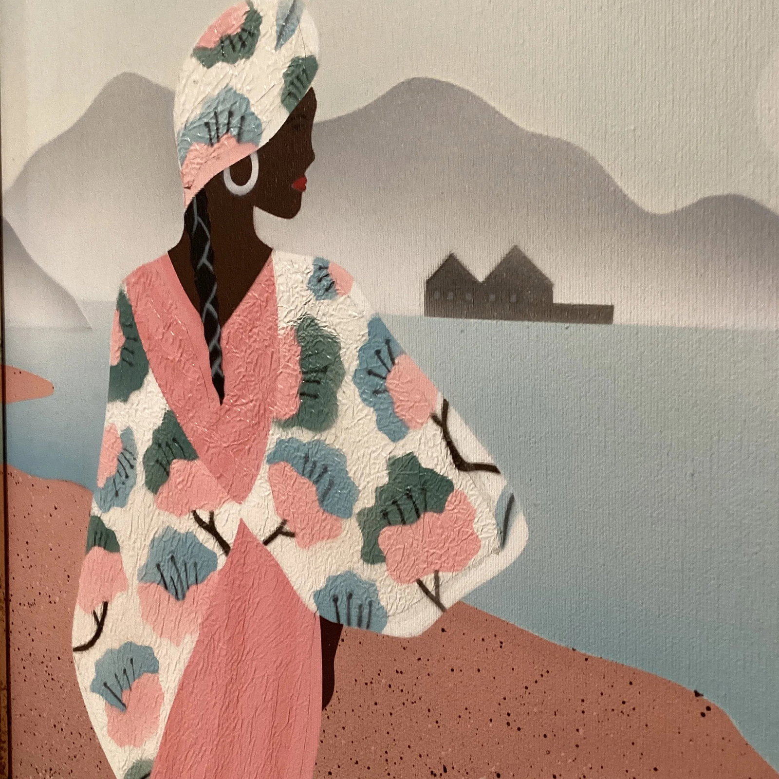 Mid 20th Century Vintage Original African Woman Painting on Canvas Signed by Artist, Framed - 6