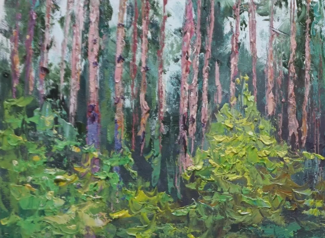 Original Oil Landscape, Forest Path - 2