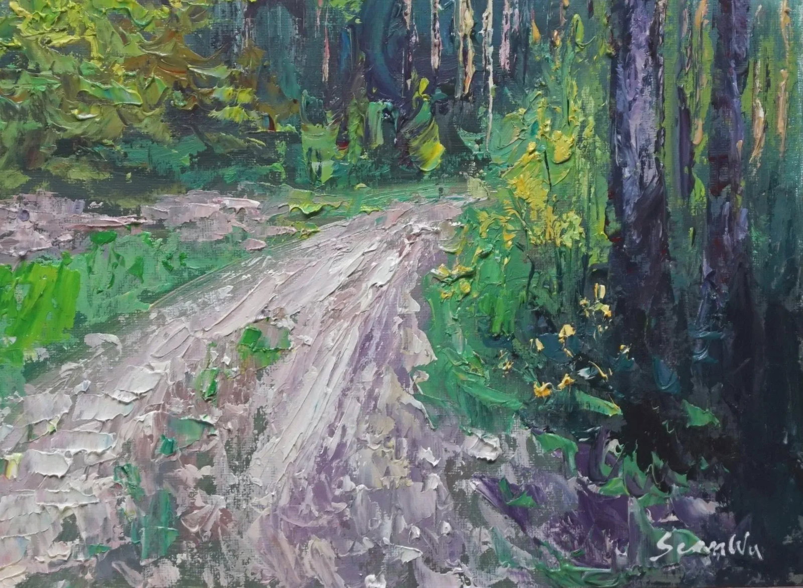 Original Oil Landscape, Forest Path - 3