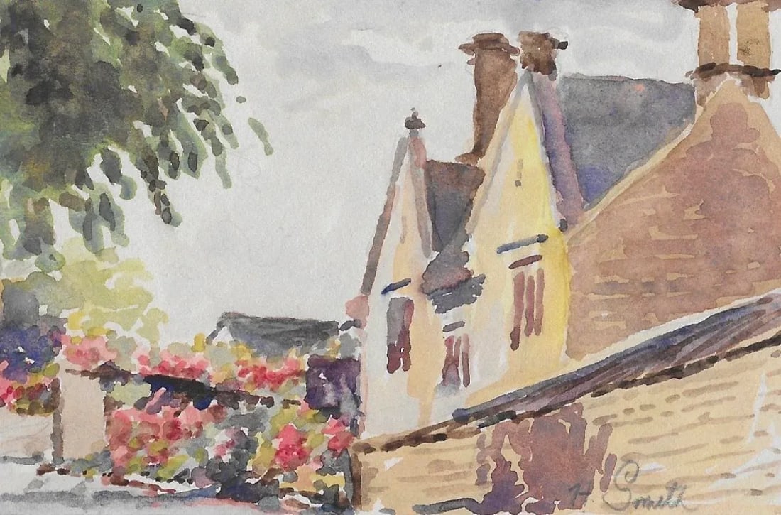 1940s Helen Smith English Village Watercolor - 2