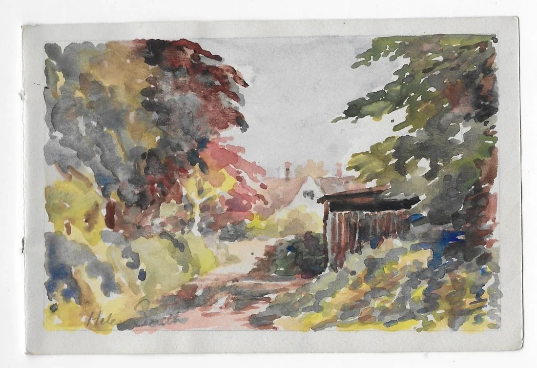 1945 Helen Smith English Village Watercolor - 2