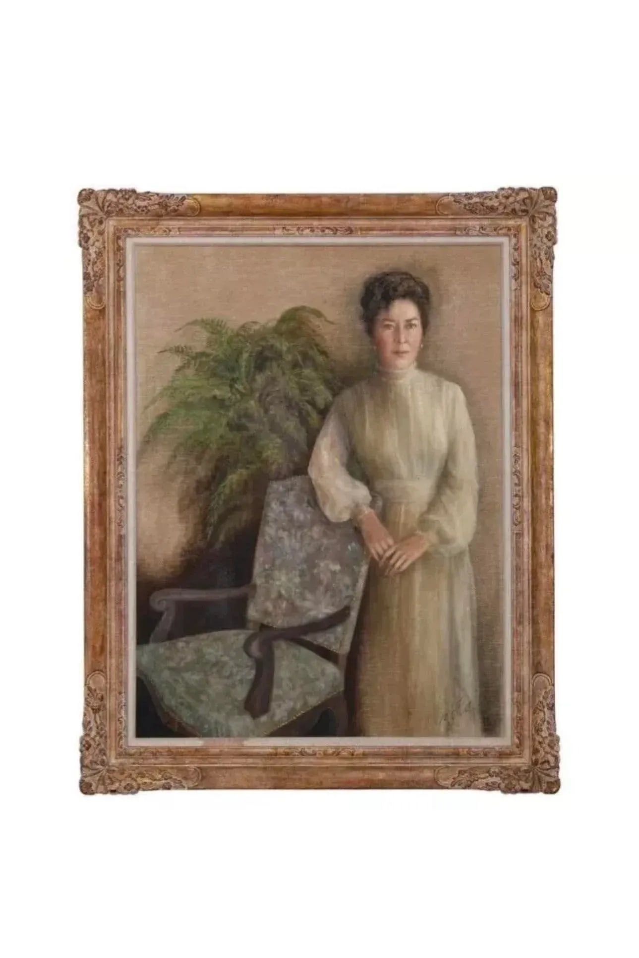 Vintage Oversized Portrait Oil Painting on Canvas of a Lady C1950 - 2