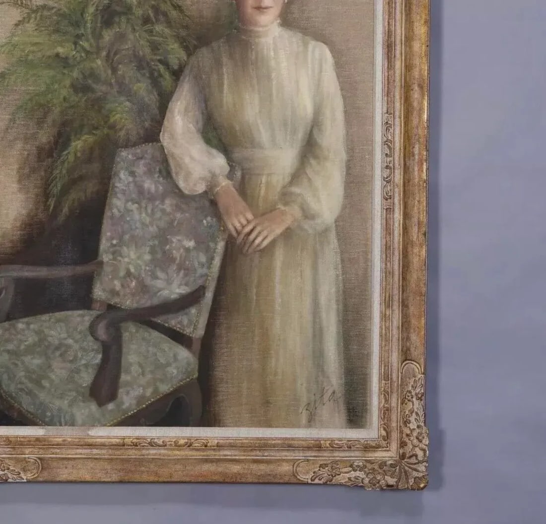 Vintage Oversized Portrait Oil Painting on Canvas of a Lady C1950 - 8