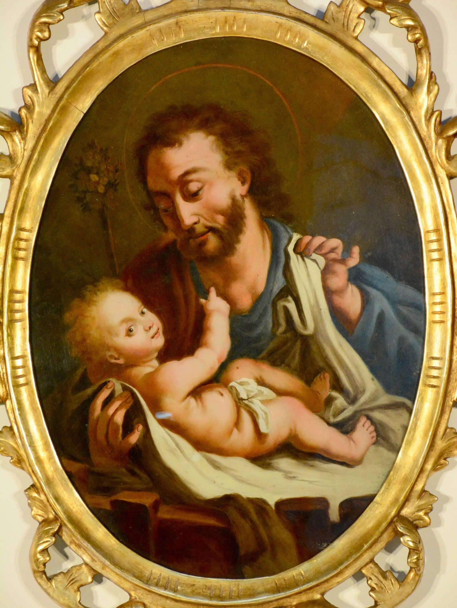 Spanish Religious Reverse Painting Saint Joseph With the Christ Child - 2
